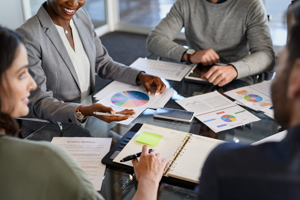 Cooperation and teamwork during business meeting
